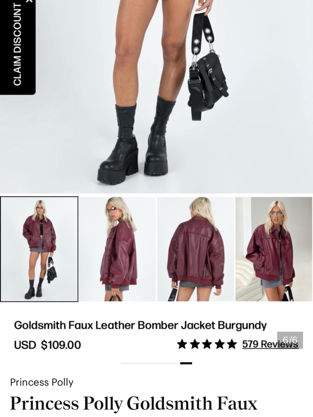 Princess Polly Wine Vegan Leather Jacket - Picture 5 of 5